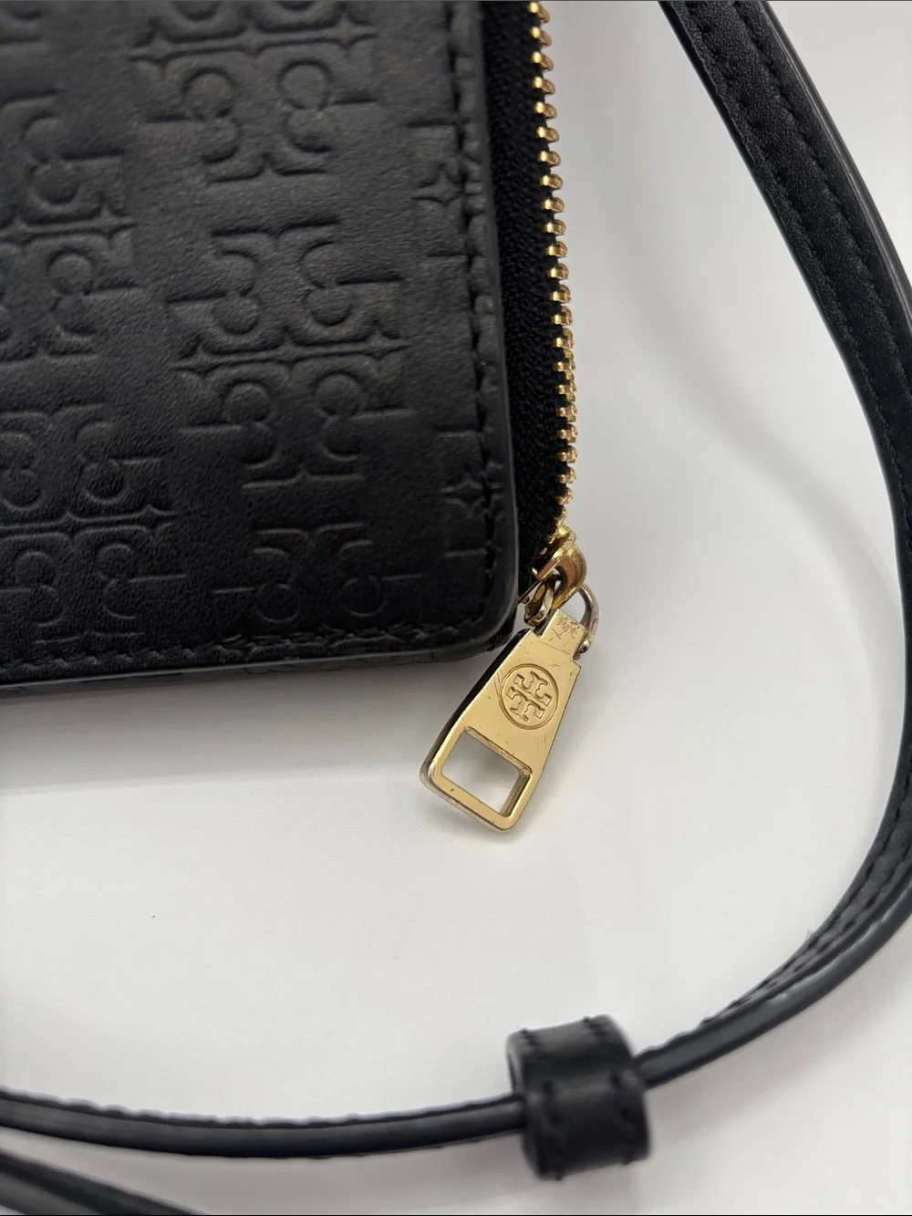 Tory Burch Black Embossed Leather Crossbody with Gold Accent